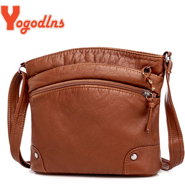 Yogodlns Weiche PU Leder Schulter Tasche Frauen Retro Umhängetasche Doppel-reißverschluss Weiblichen Umhängetasche Große Kapazität Täglichen Handtasche