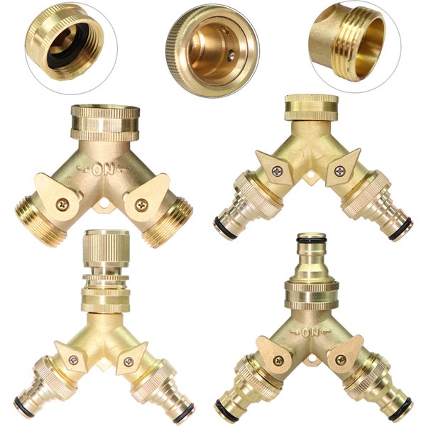 Séparateur en Y en laiton robuste 3/4 ''16mm, connecteur de robinet à double sortie BSP/NPT adaptateur à 2 voies 2 vannes Joints d'irrigation de jardin 1 pièce
