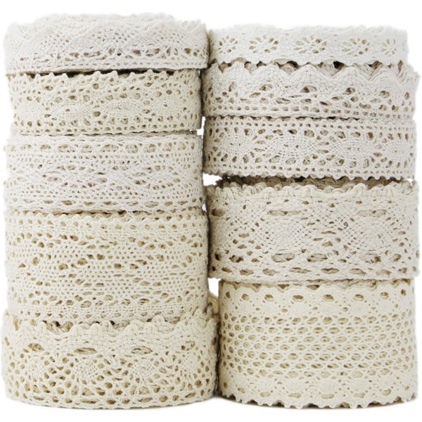 Baumwoll-Spitzenband Beige DIY Handgemacht für Hochzeit Party Basteln Geschenkverpackung Patchwork Gehäkelte Spitze (5 Meter/Lot)