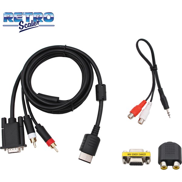 RetroScaler VGA Cable for Dreamcast Console High Definition + 3.5mm to 2-Male RCA Adapter