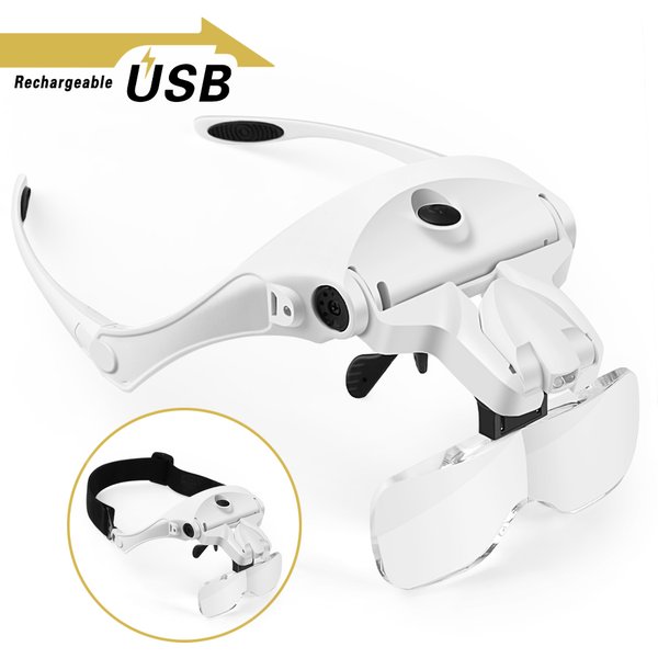 Magnifying Glasses, Rechargeable LED Light Lamp Head Loupe Headband Magnifier Eyewear Glasses Tool Repair Reading Magnifier