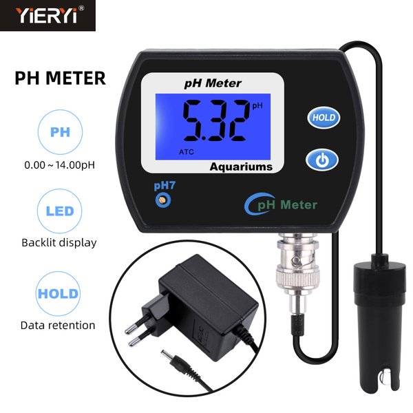 Professionelles, genaues pH-Messgerät für Aquarien, Wasserqualitätsmonitor mit mehreren Parametern, Online-pH-Monitor, Acidometer, US/EU-Stecker