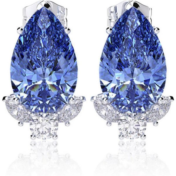 Huitan Wunderschöne tropfenförmige CZ-Ohrstecker, Braut, Hochzeit, Verlobung, Accessoires, rosa/blau, elegante Damen-Ohrringe, Modeschmuck