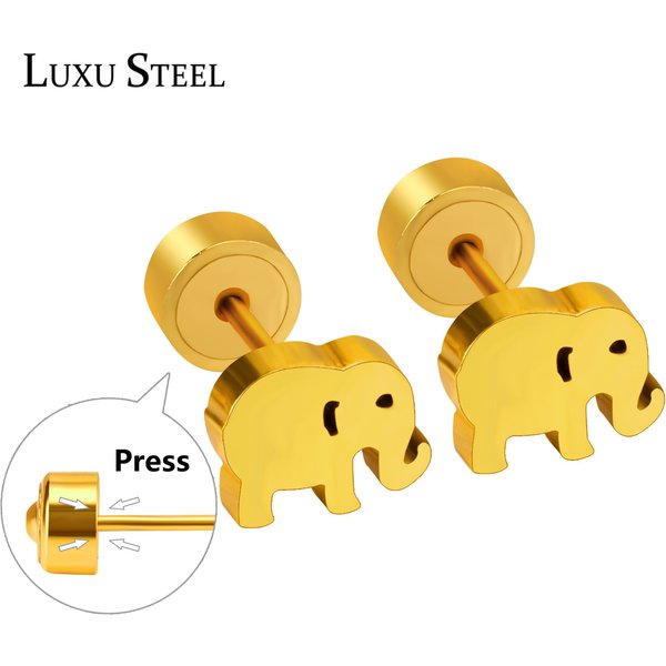 LUXUSTEEL Ohrringe Gold Farbe Niedlichen Schmuck Tiere Elefant Baby Mädchen Ohrstecker Party Edelstahl Ohrring Zubehör