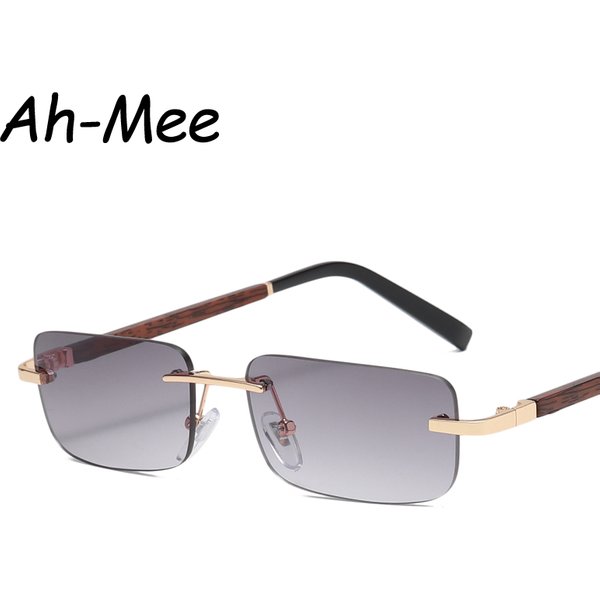 Lunettes de soleil sans monture en bois pour femmes et hommes, Vintage, rectangulaires, UV400, pour la conduite, nuances carrées dégradées sans cadre