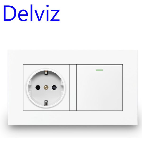 Prise murale Delviz, 16A, blanche, prise CA 110-250V, 1 gang 2 voies / 1 voie, marche/arrêt, panneau à bouton-poussoir, interrupteur d'éclairage standard européen