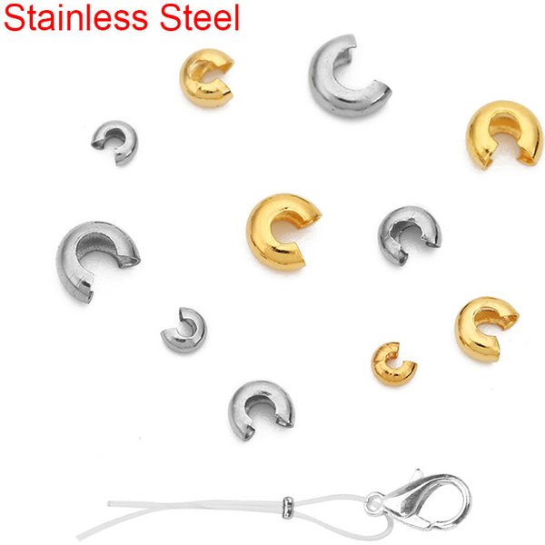 50pcs Round Stainless Steel End Crimp Beads Cover Diameter 2 3 4mm Loose Big Hole Stopper Spacer Beads For Diy Jewelry Making