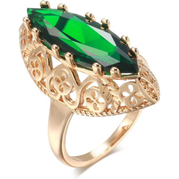Kinel New 585 Rose Gold Ethnic Bride Wedding Ring Vintage Jewelry Trend Daily Unique Hollow Green Natural Zircon Women Rings