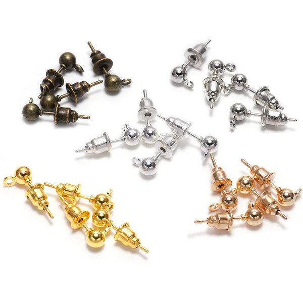 20-50pcs/lot 3/4/5/6mm Pin Findings Stud Earring Basic Pins Stoppers Connector For DIY Jewelry Making Accessories Supplies