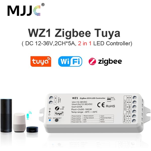 Tuya Zigbee variateur LED interrupteur 12V 24V 36V DC 2CH sans fil RF 2.4G télécommande WIFI vie intelligente CCT WW CW contrôleur de bande WZ1 variateur