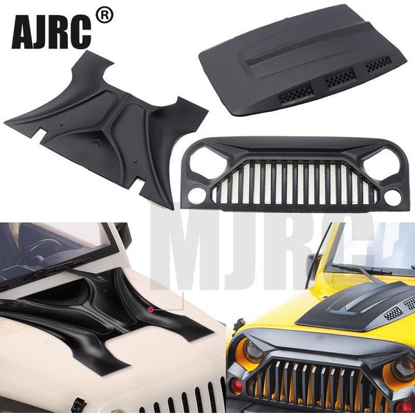 AJRC 1:10 RC Body Shell Wrangler Rubicon for Axial SCX10 D90 90046 90047 313mm Wheelbase Angry Face MS Hood Intake Grille