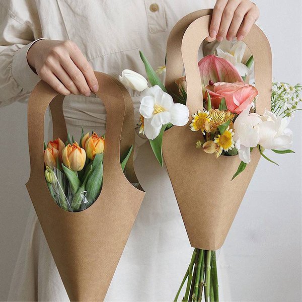 Sacs à fleurs en papier Kraft à poignée 10 pièces, emballage de fleurs, boîtes d'emballage de fleurs pour décoration de fête de mariage à domicile