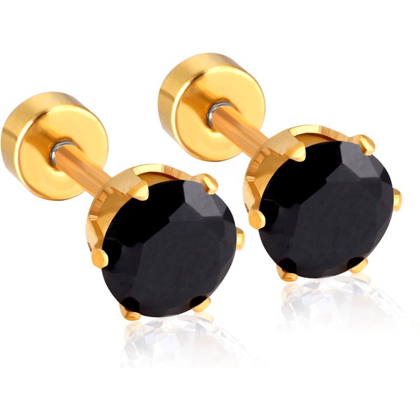 Boucles d'oreilles rondes en acier inoxydable pour femmes, accessoires de luxe, zircone cubique, couleur or, vis, fête de mariage