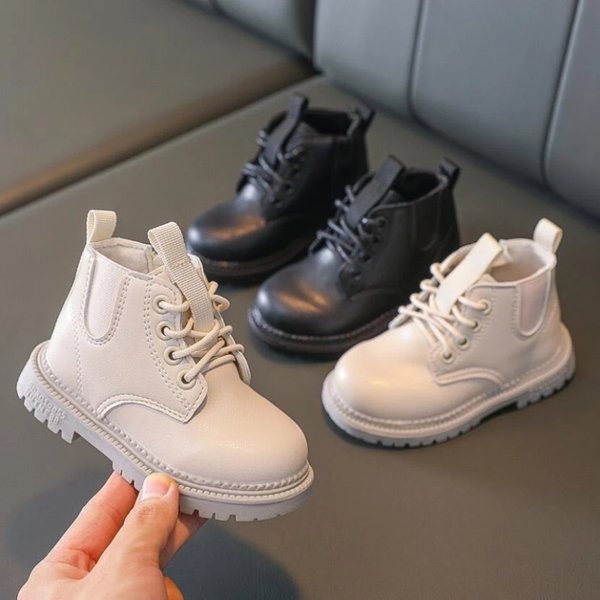 Bottes en cuir imperméables pour enfants, baskets pour enfants, bottes pour bébés filles et garçons, chaussures de fête scolaire, gris et noir
