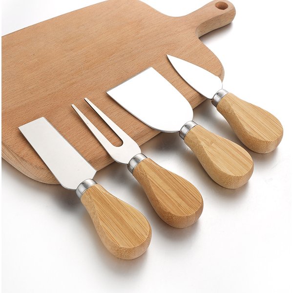 WIKHOSTAR 4 teile/satz Edelstahl Käse Messer Eichen Griff Käse Cutter Käse Bord Butter Spachtel Küche Käse Werkzeuge