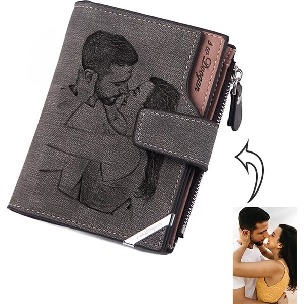 Benutzerdefinierte personalisierte Foto-Geldbörsen für Herren, kurzes Portemonnaie-Design, Retro-Geldbörse mit hoher Kapazität, Geschenk für Männer, Ehemann mit Münzfach mit Reißverschluss