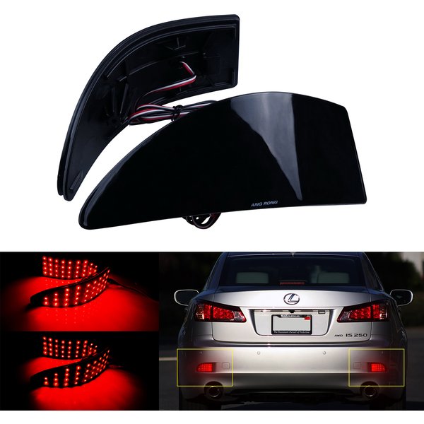 For Lexus IS 250 350 XE20 2006-2013 & IS 250 220d 05-14 Rear Bumper Reflector Red LED Tail Brake Stop Light Black Smoked Lens