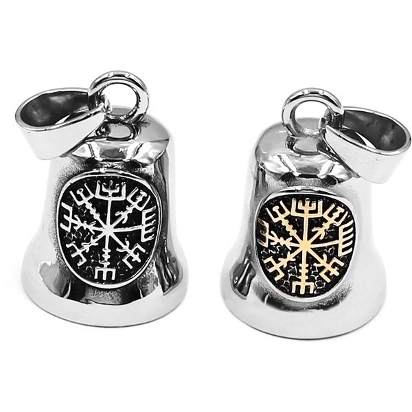 Pendentif clochette motard en acier inoxydable, motif rune viking nordique, rune d'Odin, nœud celtique, aigle, moteur, cadeau de Noël SWP0610A (avec sonnette)