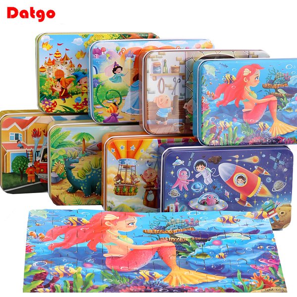 New Children 60 Pieces Wooden Puzzle Kids Cartoon Animal Vehicle Wood Toy Jigsaw Baby Early Educational For Christmas Gift Toys