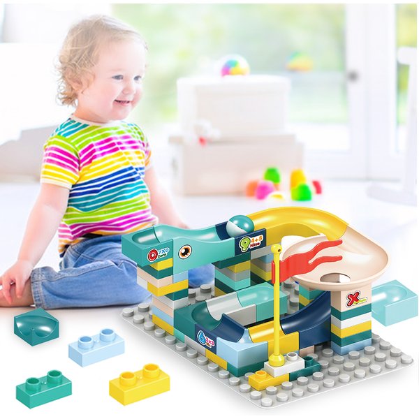 65 teile/satz Marmor Rennen Run Block Kompatibel Duploed Bausteine Kunststoff Trichter Rutsche DIY Montage Ziegel Klassische Grundplatten