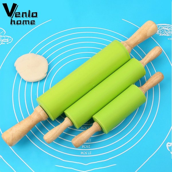 Rouleau à pâtisserie en Silicone antiadhésif, manche en bois, pâte à pâtisserie, rouleau à farine, outil de cuisson pour pâtes, biscuits