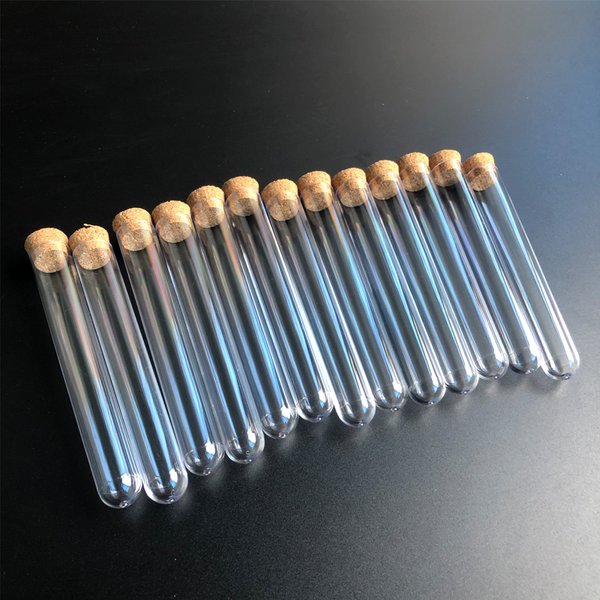 Tubes à essai de laboratoire en plastique transparent, avec bouchons en liège, cadeau de mariage, expérience scolaire, 15x100mm, 100 pièces