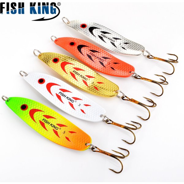 FISH KING 20-30g Metal Spoon Hard Fishing Lure Artificial Wobblers For Trolling Trout Spoon Bait Bass Pike With Treble Hook