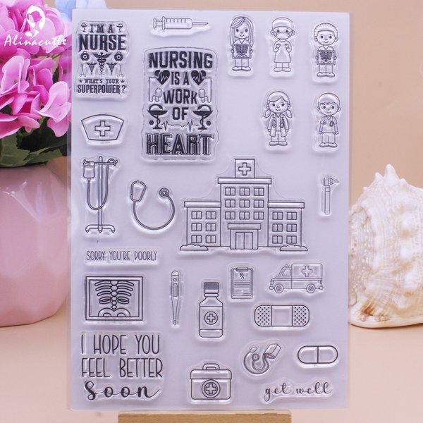 Alinacutle-Tampons transparents en caoutchouc et silicone, Docteur, Hôpital, Get Won Soon, Carte de scrapbooking, Album, Papier, Artisanat