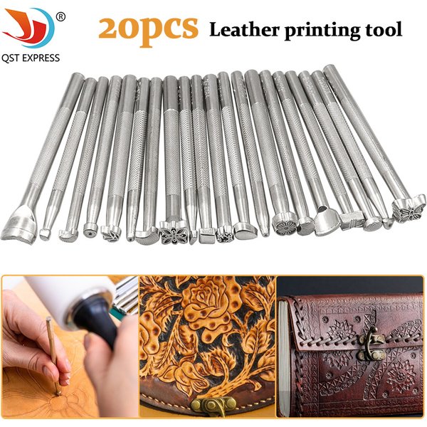 Kit d'outils d'impression de tampons en cuir, ensemble de poinçons de timbres en alliage, outils de fabrication de selle de sculpture pour l'artisanat du cuir, bricolage, 20 pièces