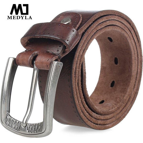 MEDYLA männer Gürtel Natürliche Haut Rindsleder Gürtel Vintage Legierung Pin Schnalle Jeans Gürtel Strap Casual Leder Gürtel Für Männer DSW533