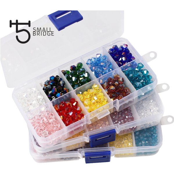 Kit de Perles en Verre Bicone Tchèque de 3 et 4mm, Boîte Transparente à Facettes, Espacement pour Bijoux de Direction, Bracelet et Collier à Faire Soi-Même