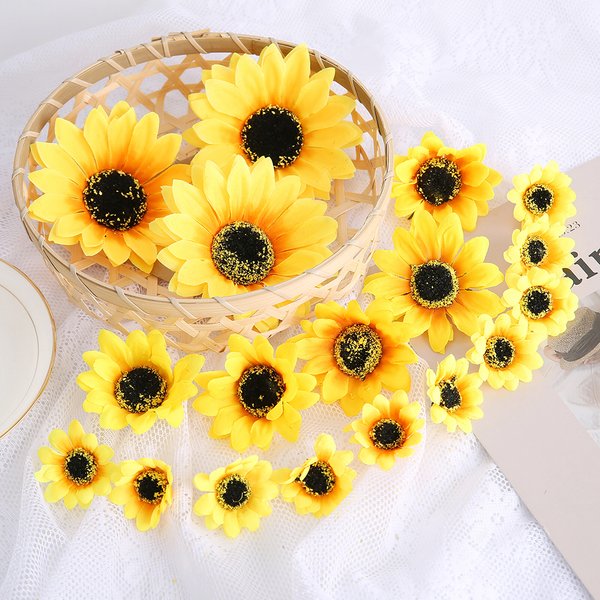 Tête de fleurs artificielles de tournesol en soie, 10 pièces, pour décoration de maison, couronne de décoration de mariage, accessoire cadeau pour Scrapbooking, DIY bricolage