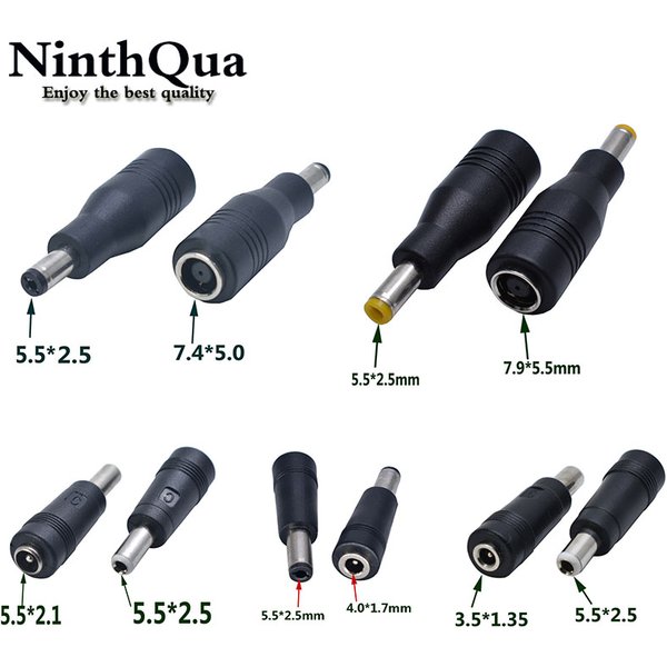 5.5 X 2.5 mm DC Power Plug Adapter - Male to Multiple Female Jacks (7.9 X 5.5, 7.4 X 5.0, 3.5 X 1.35, 4.0 X 1.7, 5.5 X 2.5 mm, 4