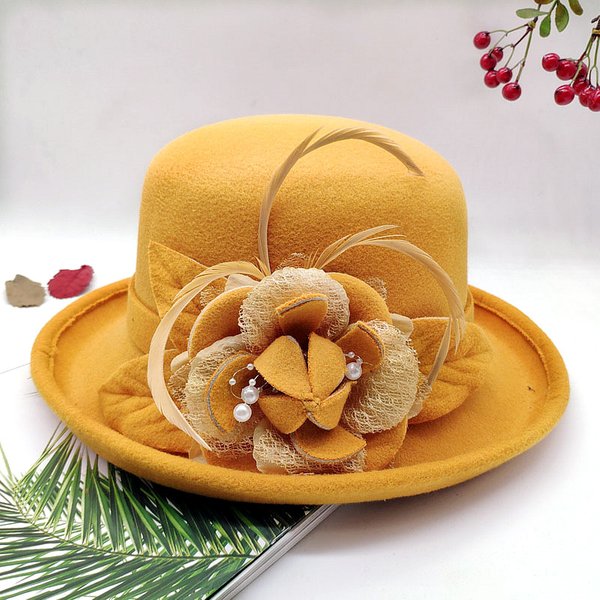 Nouveau printemps hiver femmes casquette en laine florale chapeaux Fedoras élégant Western seau chapeaux chaud femme melon chapeaux