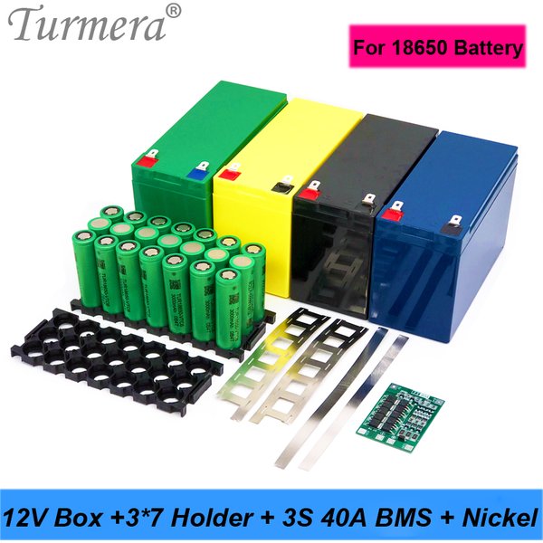 Turmera 12V 7Ah à 20Ah boîte de rangement de batterie 3X7 18650 support 3S 40A BMS avec soudage du Nickel pour moto remplacer l'utilisation au plomb