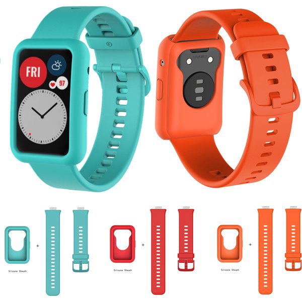 Silicone Band Strap+Case Cover For Huawei Watch Fit Replacement Watchband For Huawei Fit 2in1 Bracelet+Protector Sleeve Shell
