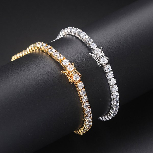 Bracelet de Tennis en cristal glacé pour femmes, Punk hip hop, luxe AAA + zircone cubique, chaîne à main couleur or pour mariage, bijoux OHH118