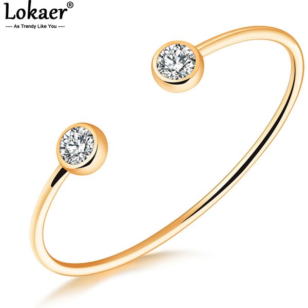 Lokaer à la mode titane acier inoxydable bracelets ouverts pour femmes fille plaqué or lunette réglage cubique zircone manchette Bracelet B18094