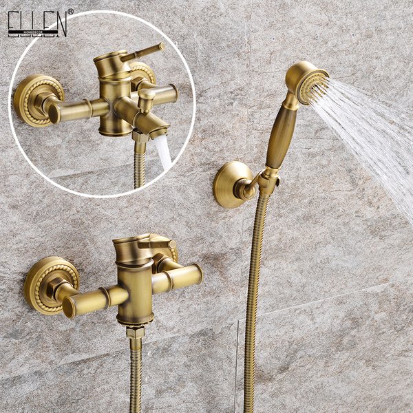Ensemble de robinets de bain-douche en bambou, salle de bains, robinet de baignoire, mitigeur d'eau, robinet de grue, finition Bronze Antique avec douchette à main EL740