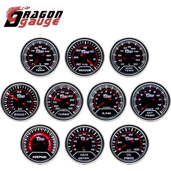 «DRAGON » 52MM température de l'eau température d'huile presse à huile voltmètre tachymètre sous vide jauge de suralimentation RPM rapport air-carburant jauge EGT pour voiture 12 volts