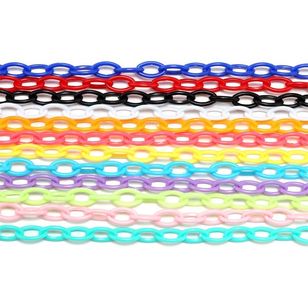 10 Stück 50 cm bunte Acryl-Gliederkette, Karabinerverschluss, Schlüsselanhänger für Halskette, Armband, bunte Kette, Kunststoff-Kettenglieder