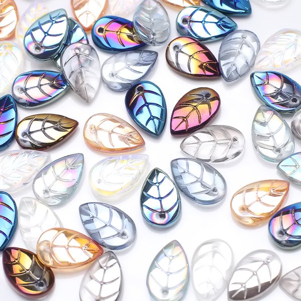 Perles de pétales de feuilles de verre, 50 pièces, 10x18mm, forme de feuille, couleur verte, bricolage, fabrication de boucles d'oreilles en cristal, pendentif, bijoux, accessoires pour couvre-chef