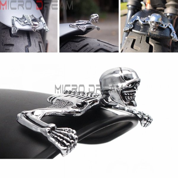 Squelette crâne chromé, Statue, ornement de visière, 85mm 7 pouces 7 pouces, phare 5.75 pouces, garniture de visière de phare pour Harley Sportster Dyna