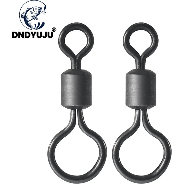 DNDYUJU 50pcs carpe pêche pivotant grand oeil émerillons roulants mat noir carpe changement rapide connecteur crochets de pêche leurre accessoires