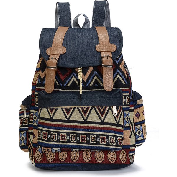 Femmes impression nationale sac à dos toile sacs d'école pour adolescents sac à bandoulière week-end voyage sac à dos Denim Mochilas Femininas