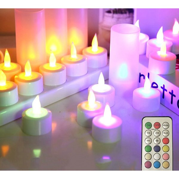 Ensemble de 12 bougies LED sans flamme à télécommande rechargeables, bougies à changement de couleur, lampe avec contrôleur de minuterie 18 touches RGB