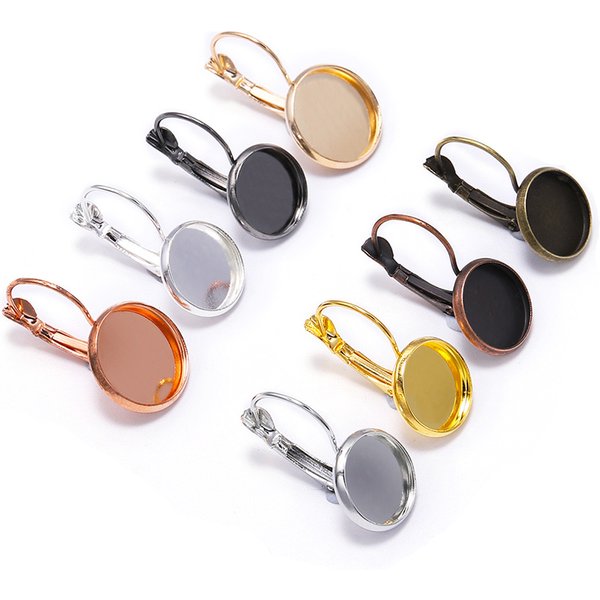 8 10 12 14 16 18 20 mm French Lever Cabochon Earring Setting Blank Earring Base Cameo Bezels Tray For Jewelry Making Supplies