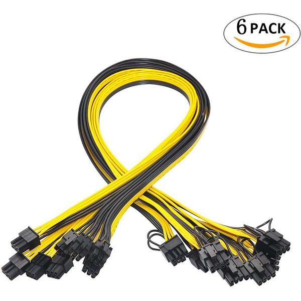 6 Pcs 6 Pin PCI-e To 8 Pin (6+2) PCI-e (Male To Male) GPU Power Cable 50cm For Graphic Cards Mining HP Server Breakout Board
