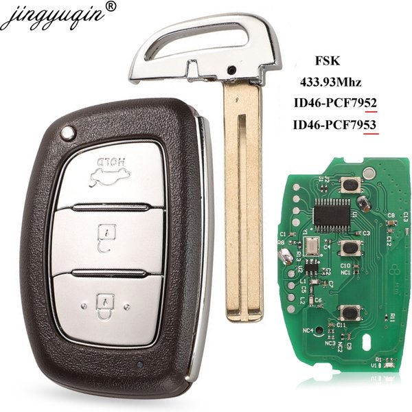 Jingyuqin-Clé télécommande intelligente à 3 boutons 434 Mhz FSK, pour Hyundai feat 35 PCF7953 Hitag2 ID46 Verna Elantra 7952, puce
