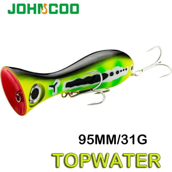 JOHNCOO leurres de pêche 9.5 cm/31g appâts Popper Topwater appâts durs leurre artificiel Wobblers conception 3D 2 crochets pointus gros poisson
